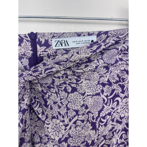 ZARA Front Knot Purple and Cream Colored Midi Skirt Size Medium - Picture 3 of 4